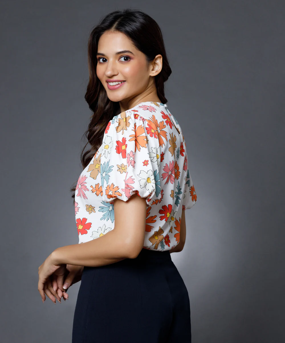 Puff Sleeve Printed Top - Image 2