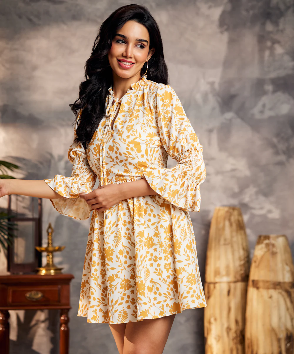 Puffed Ditsy Mini Chiffon Party Dress