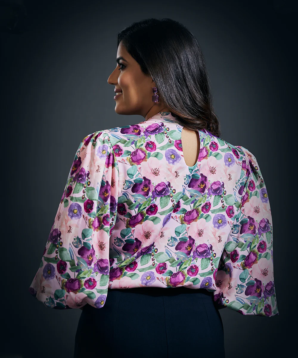 Puffed Long Sleeve Satin Top - Image 3