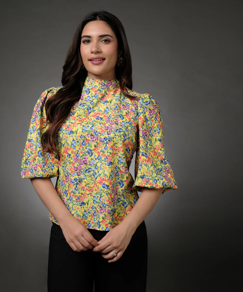 Puffed Long Sleeve Satin Top - Image 3