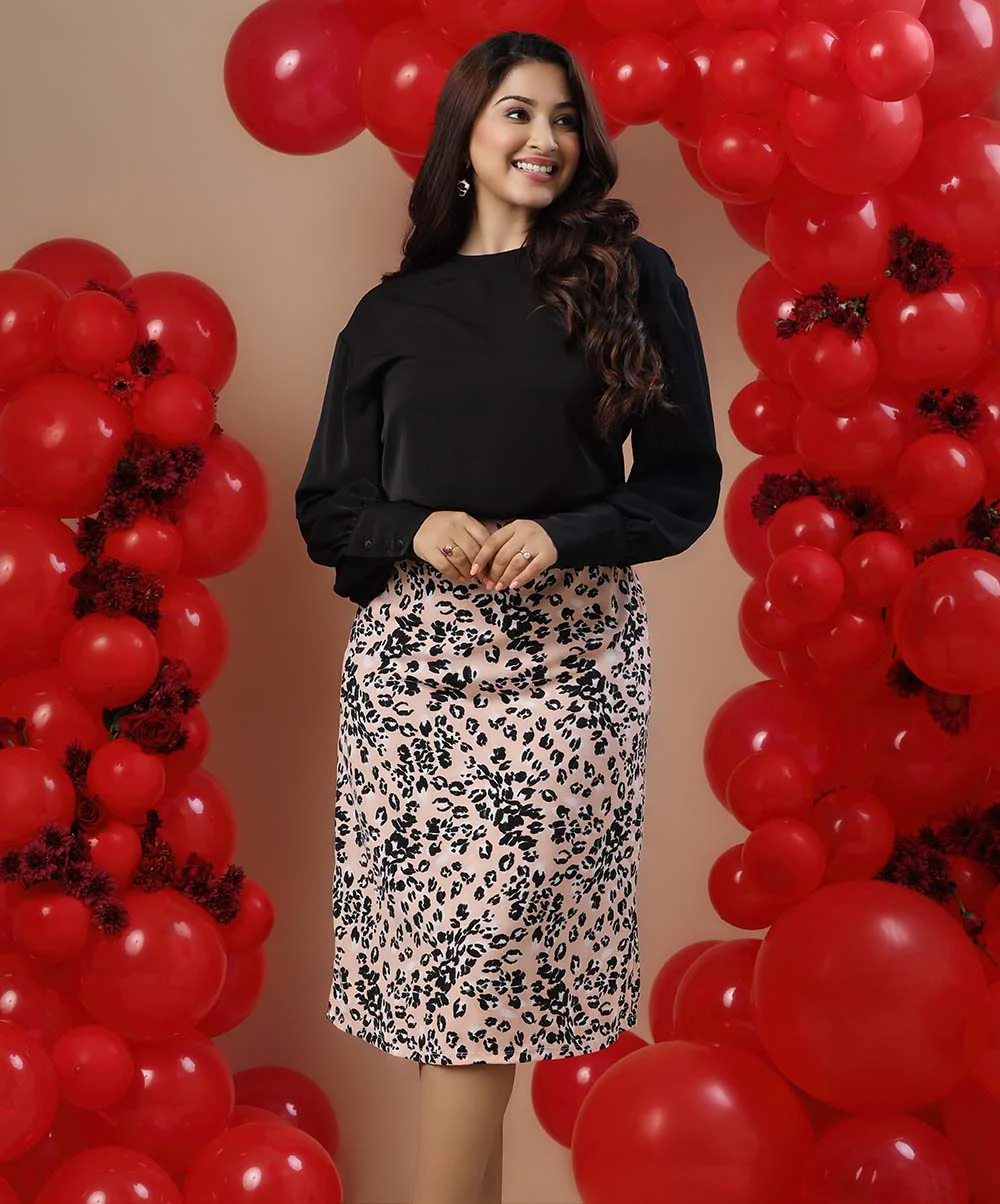 Puffed Sleeve Black Chiffon Top