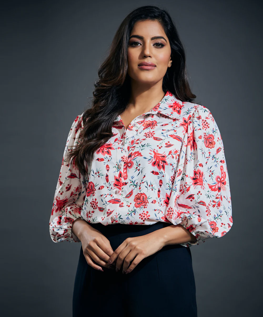 Puffed sleeve button through printed blouse - Image 2