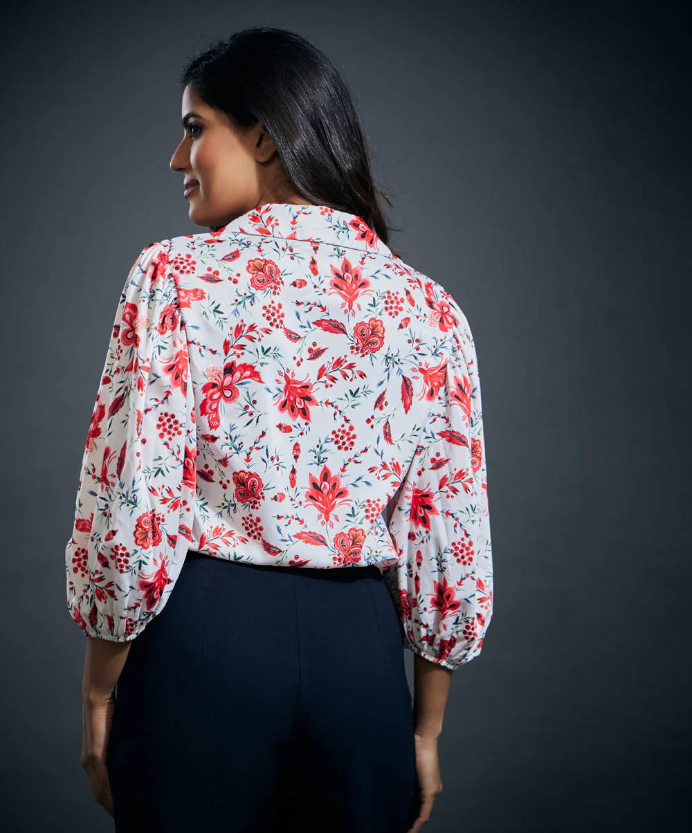 Puffed sleeve button through printed blouse - Image 5