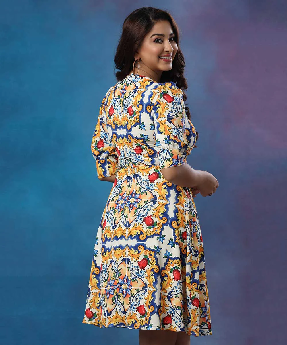 Puffed Sleeve Printed Floral Dress - Image 2