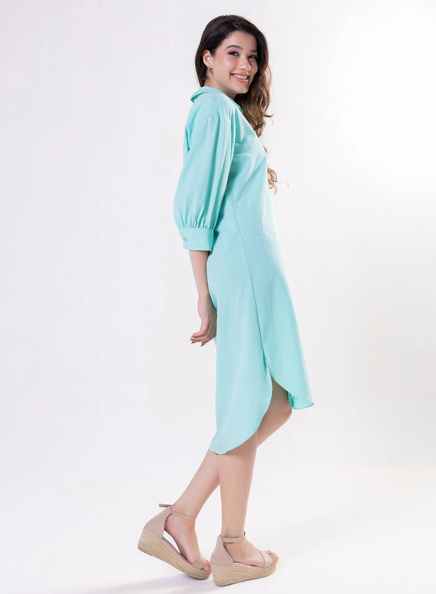 Puffed Sleeve Shirt Top -Green - Image 4