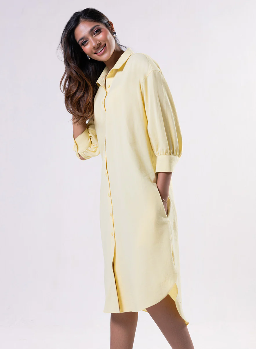 Puffed Sleeve Shirt Top-Yellow - Image 2