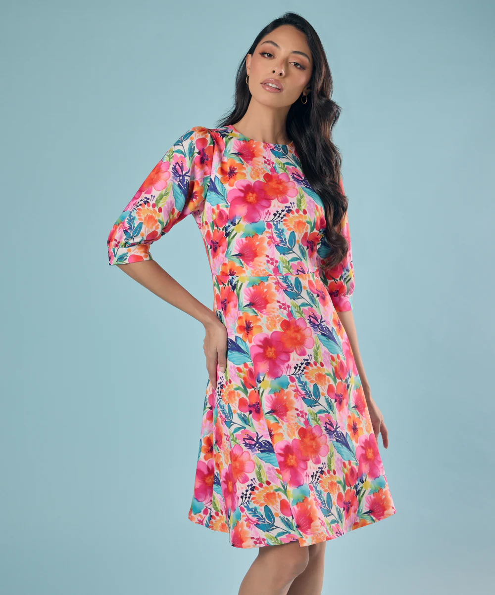 Puffed Sleeve Skater Dress - Image 2