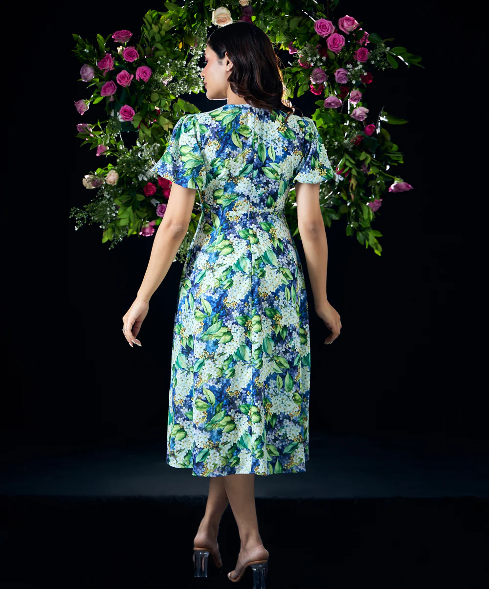 Puffed Sleeves Bold Printed Chiffon Dress - Image 3