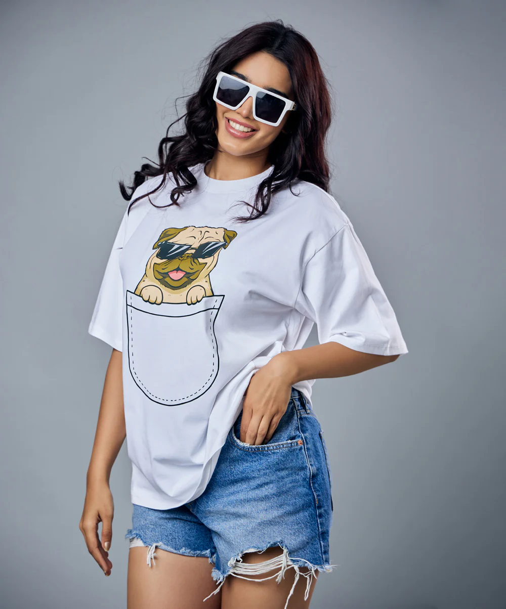 Pug In A Pocket Oversized Tshirt - Image 2