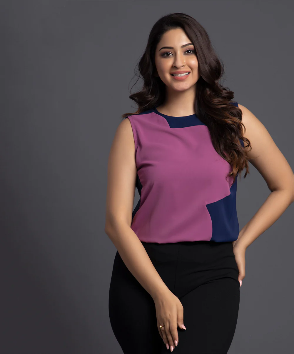 Purple And Blue Contrast Top