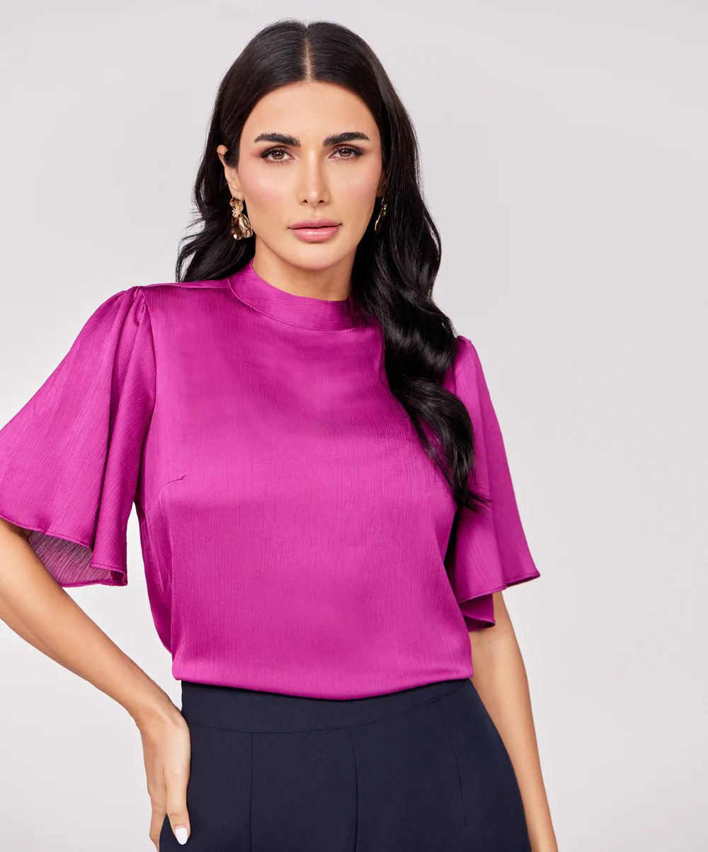 Purple Flared Short Sleeve Top - Image 2