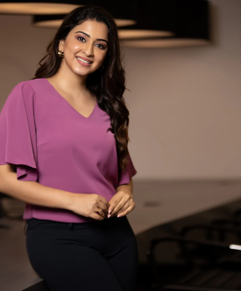 Purple V Neck Butterfly Sleeve Top