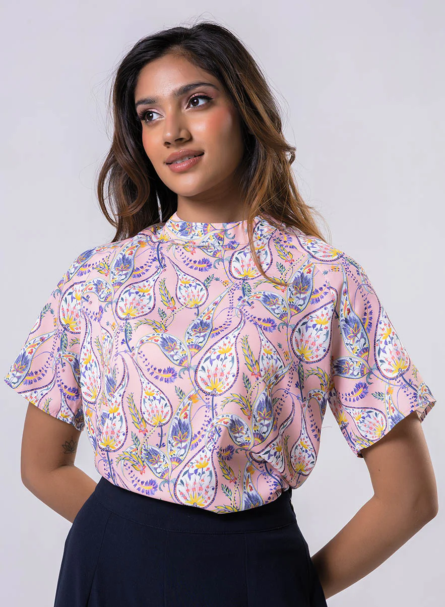Raglan Sleeve Printed Pink Top - Image 2