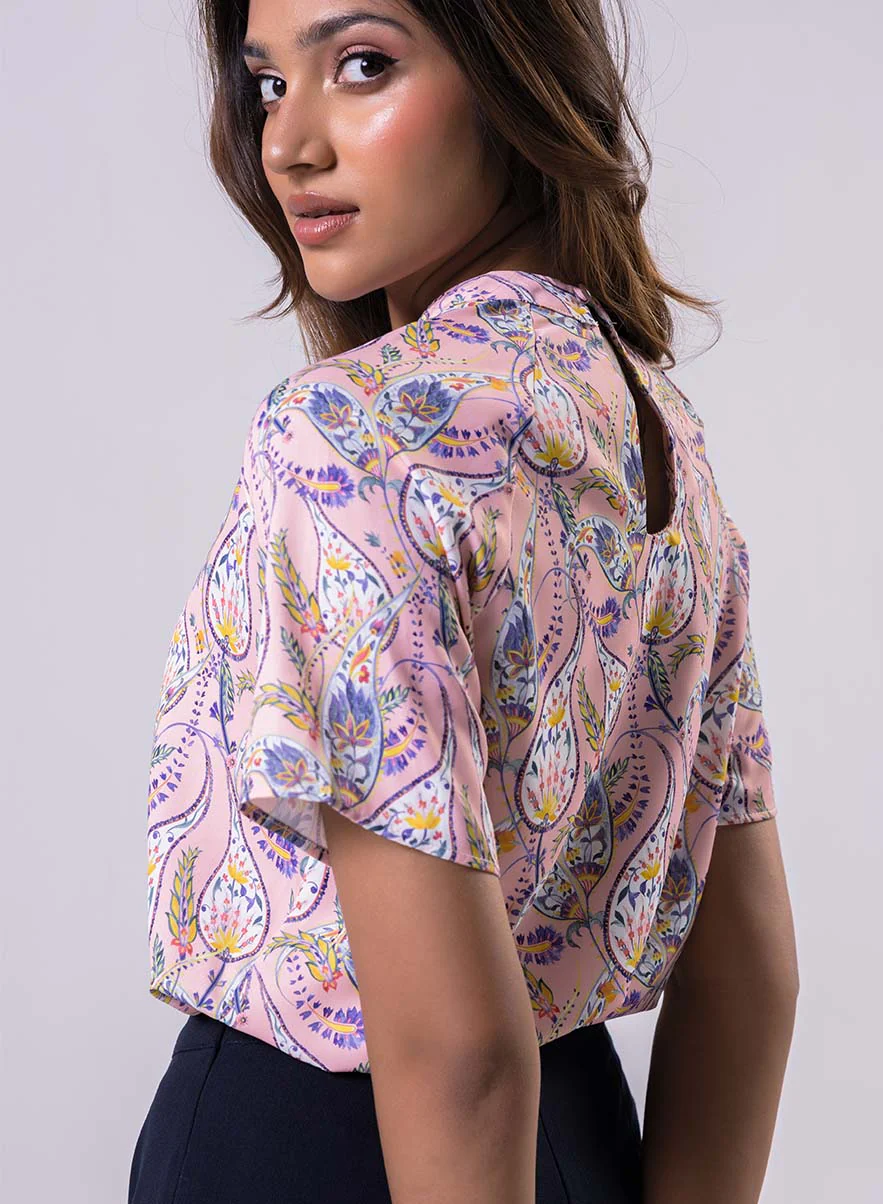 Raglan Sleeve Printed Pink Top - Image 3