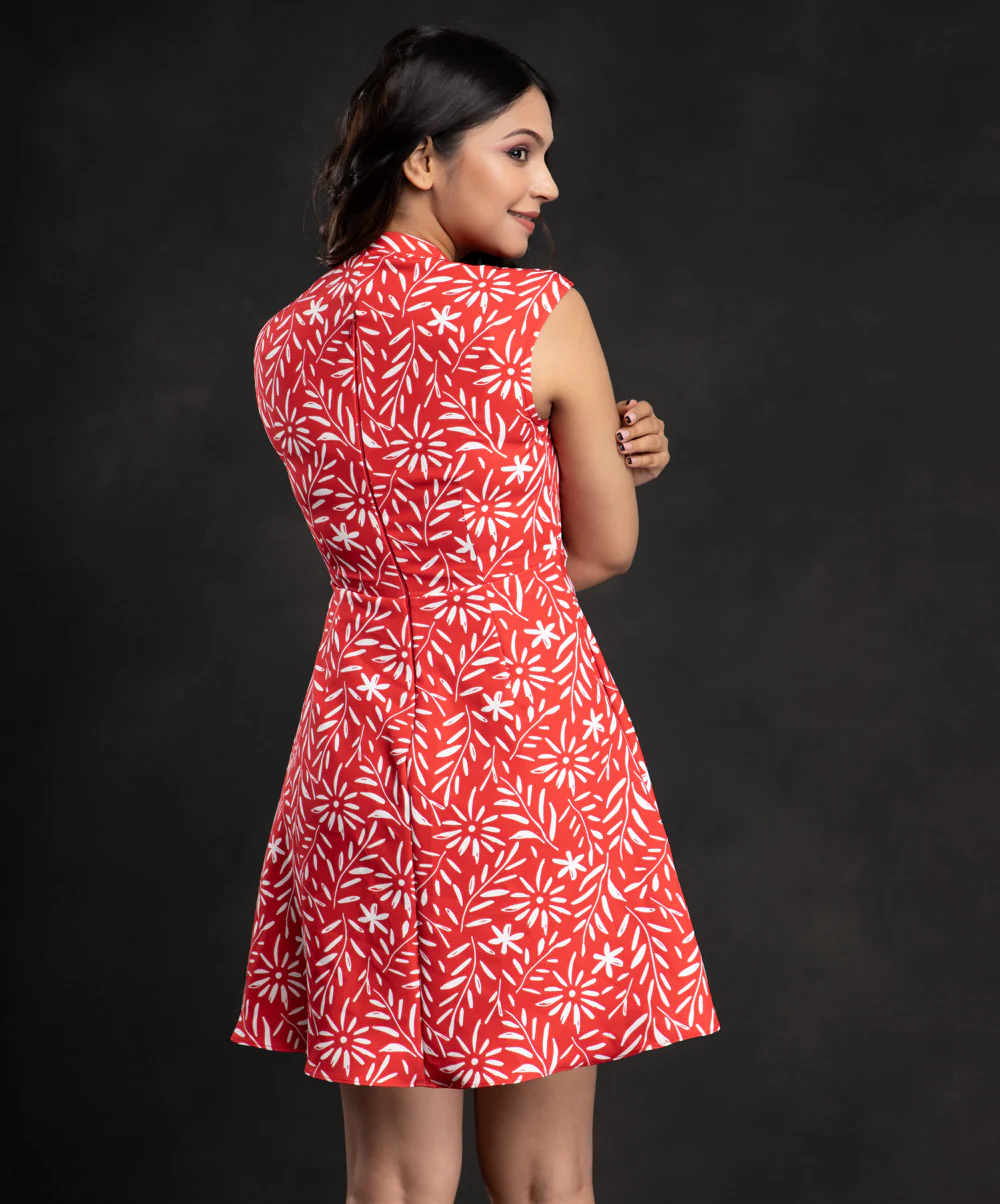 Red Aline Mini Printed Dress - Image 2