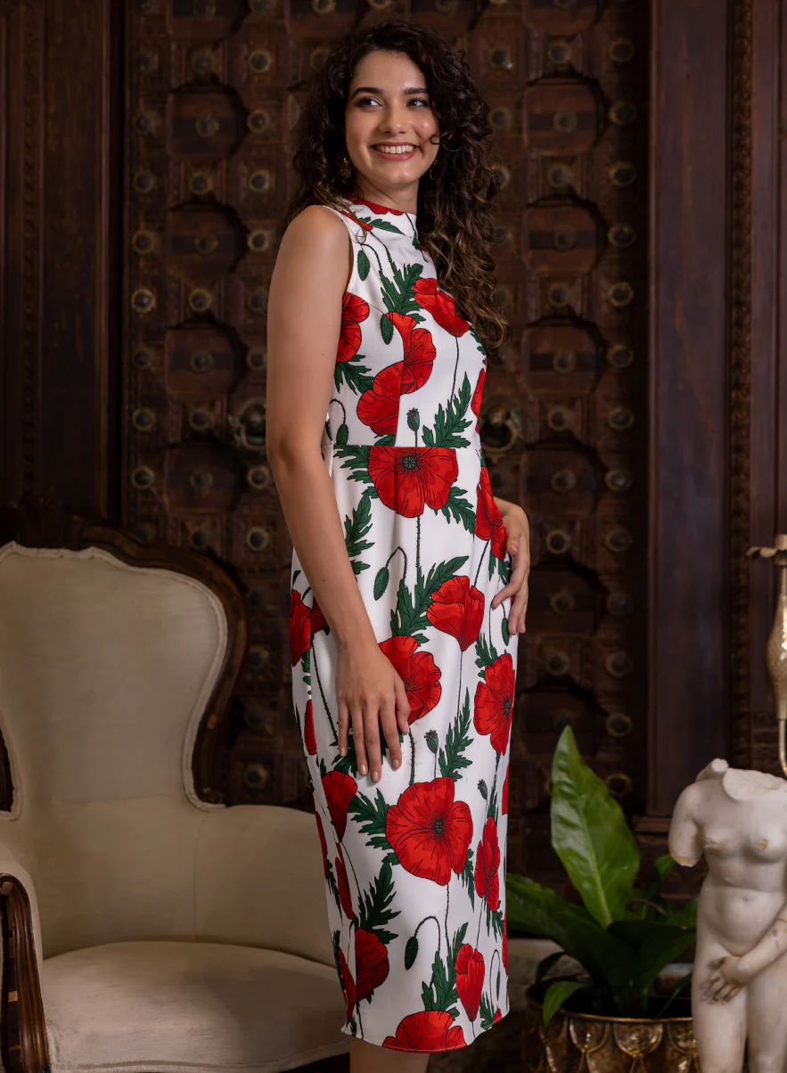 Red Floral Printed Shift Dress - Image 2