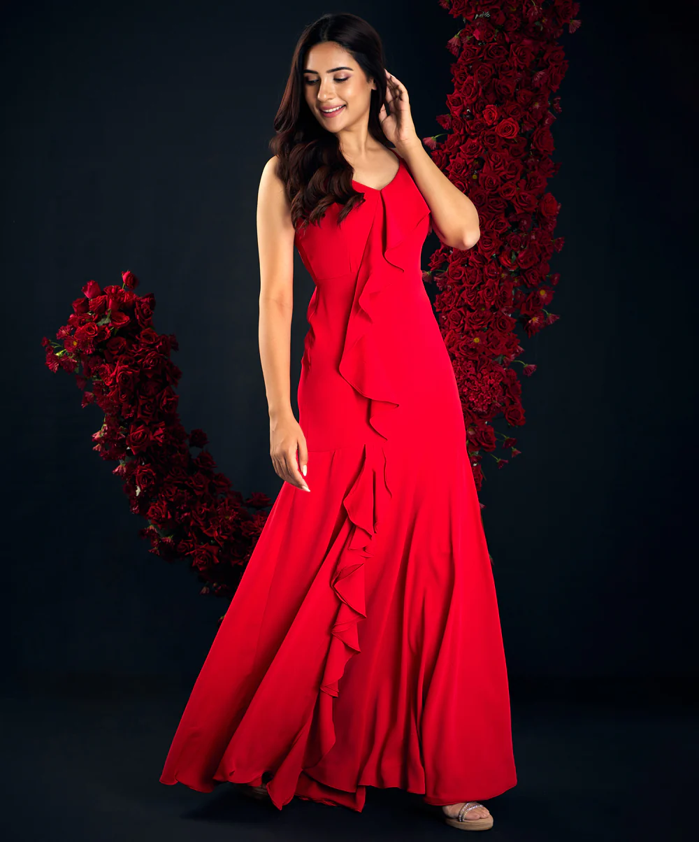 Red Frilled Maxi Dress - Image 3