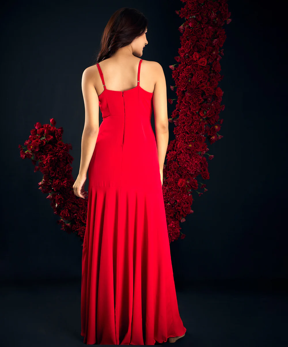 Red Frilled Maxi Dress - Image 4