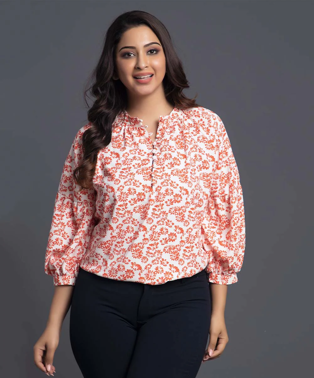 Red Front Buttoned Chiffon Formal Top