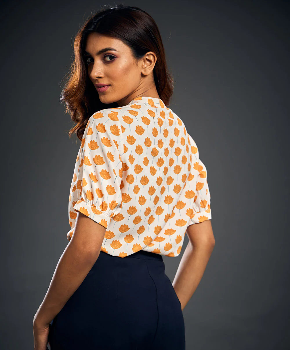 Red Motif Printed Chiffon Front Detailed Top - Image 3