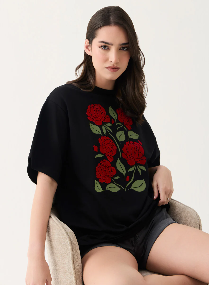 Red Rose Printed Oversized T-shirt - Image 6