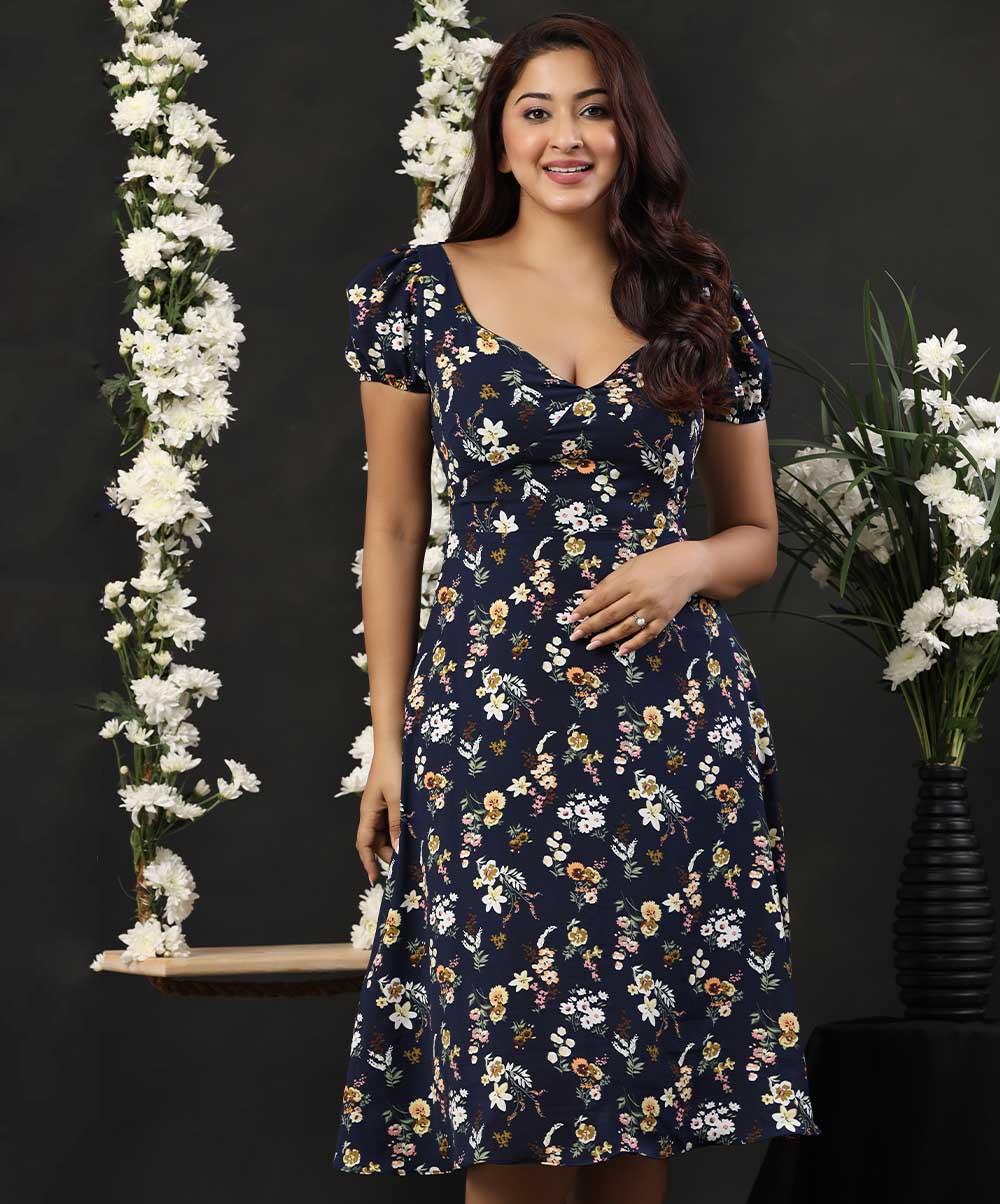 Reformation Deep Cut Blue Chiffon Dress