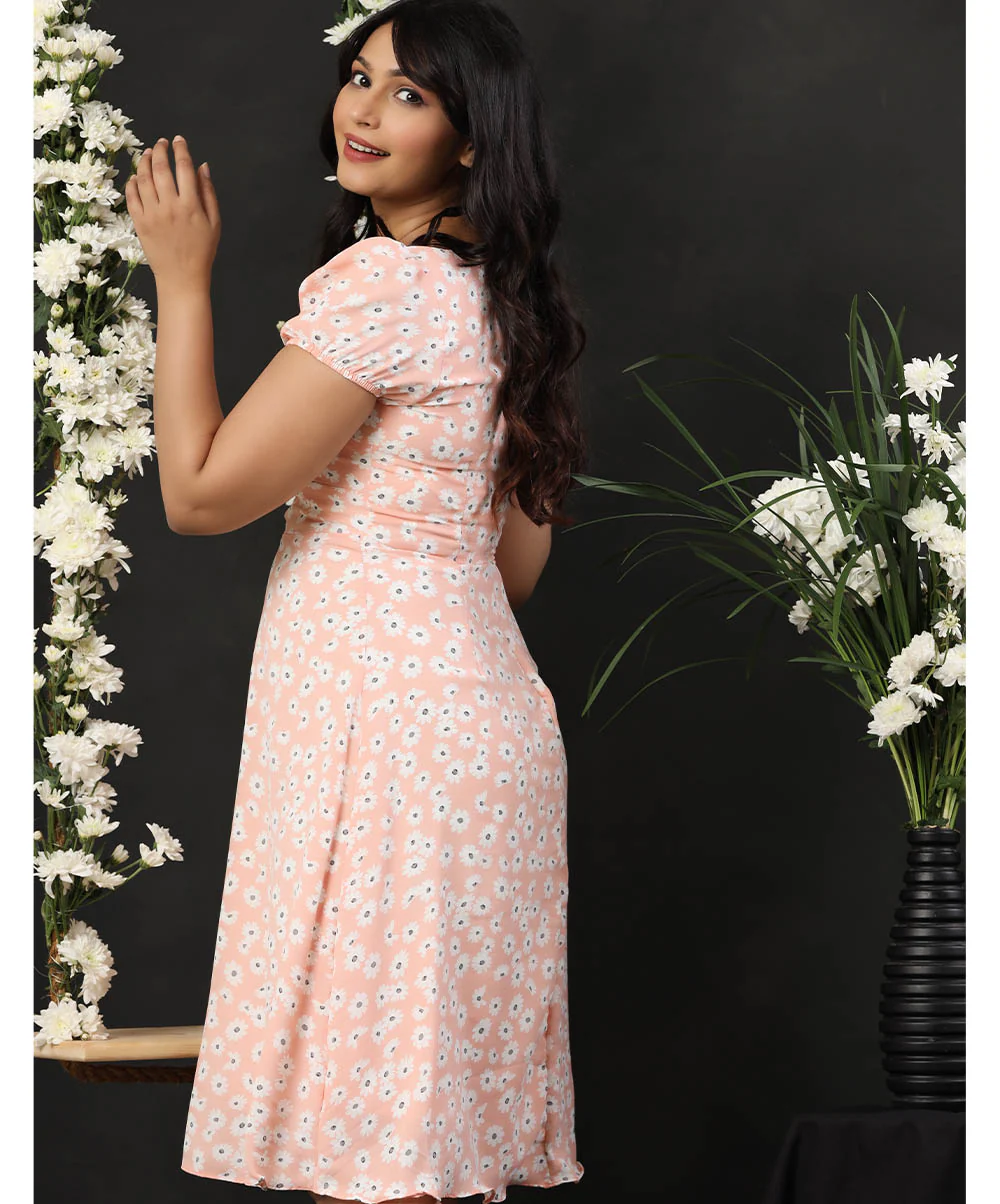 Reformation Deep Cut Pink Chiffon Dress - Image 3
