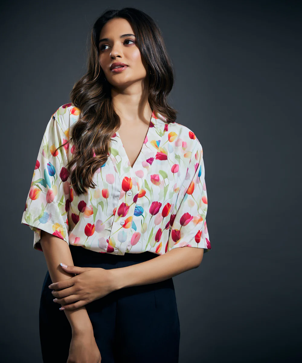 Relaxed sleeve chiffon printed top - Image 2
