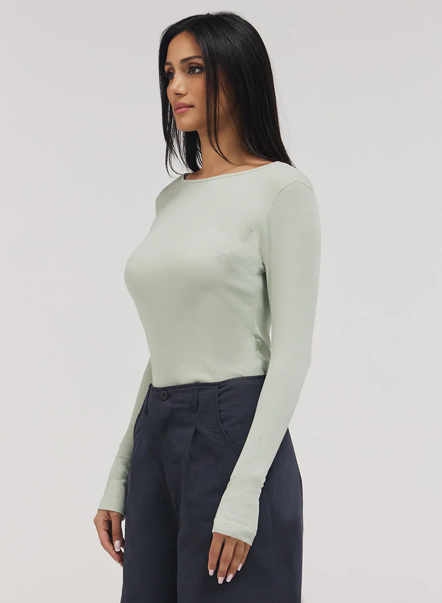 Rib Long Sleeve Top - Baby Green - Image 3