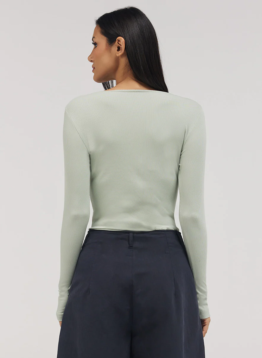 Rib Long Sleeve Top - Baby Green - Image 4