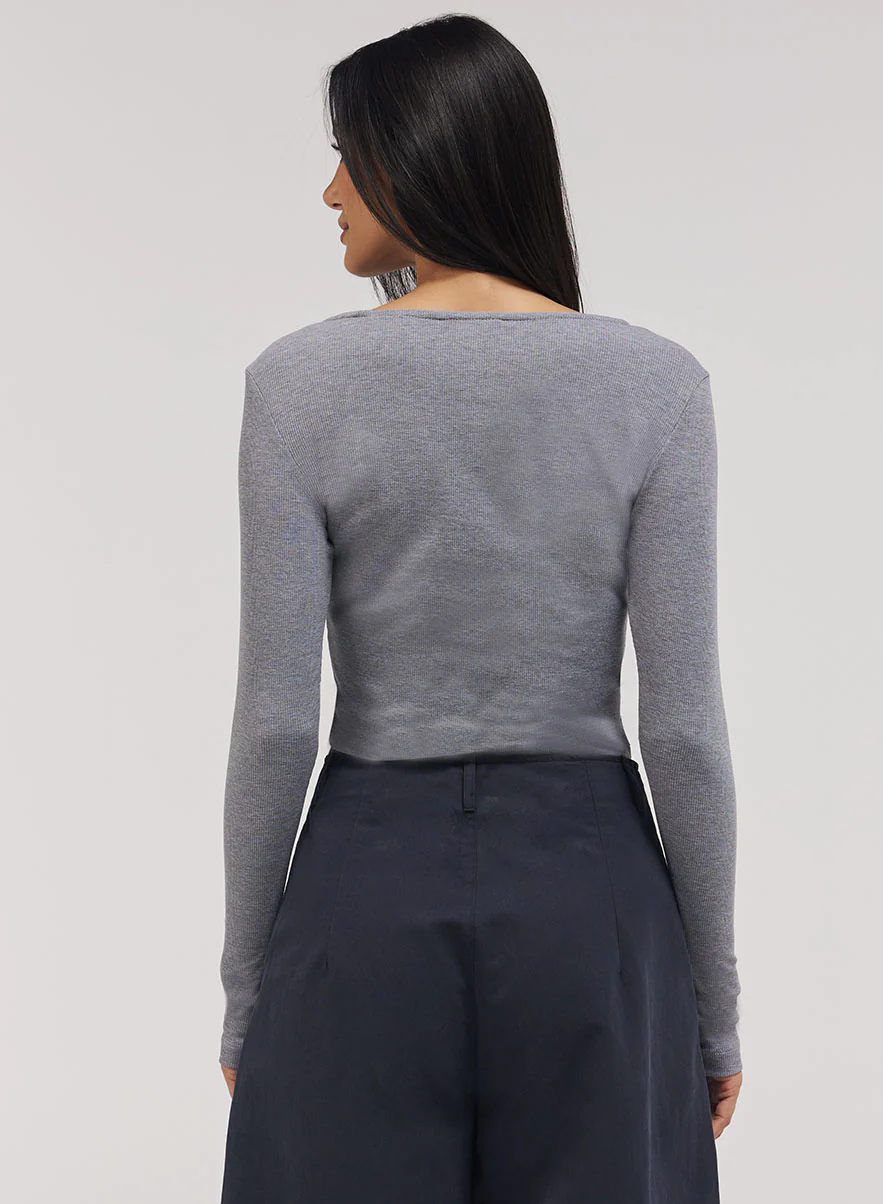 Rib Long Sleeve Top - Light Grey - Image 4