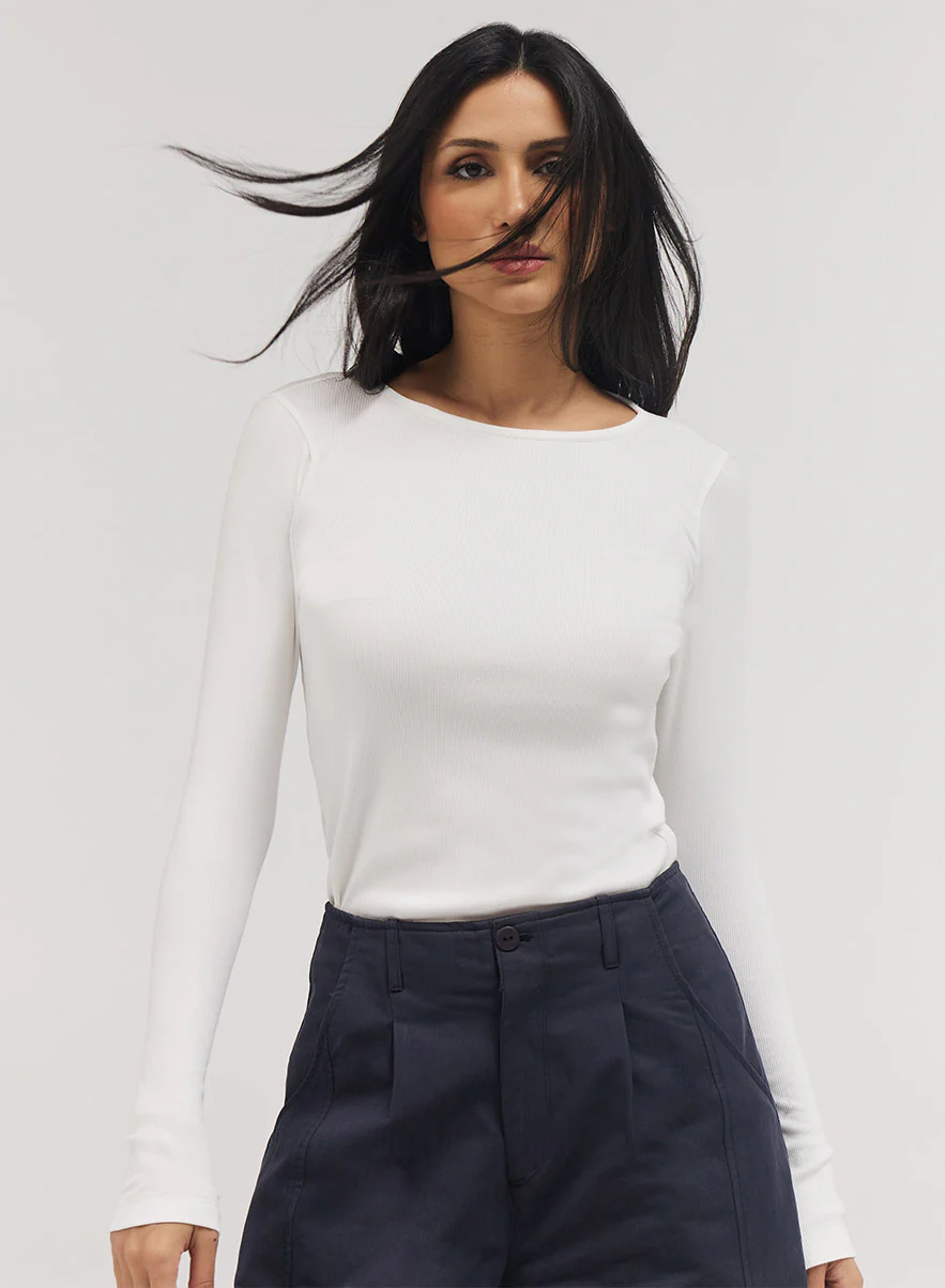 Rib Long Sleeve Top - Off White