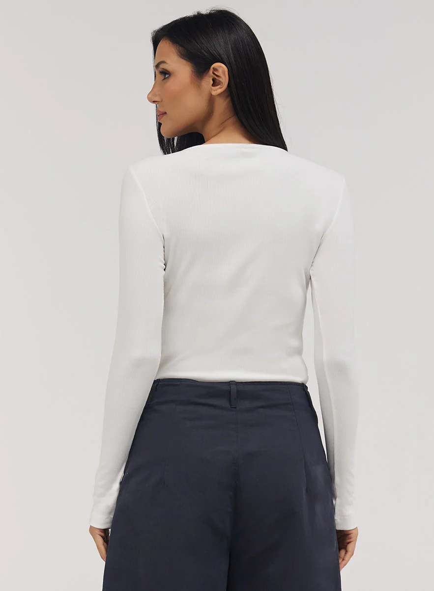 Rib Long Sleeve Top - Off White - Image 4
