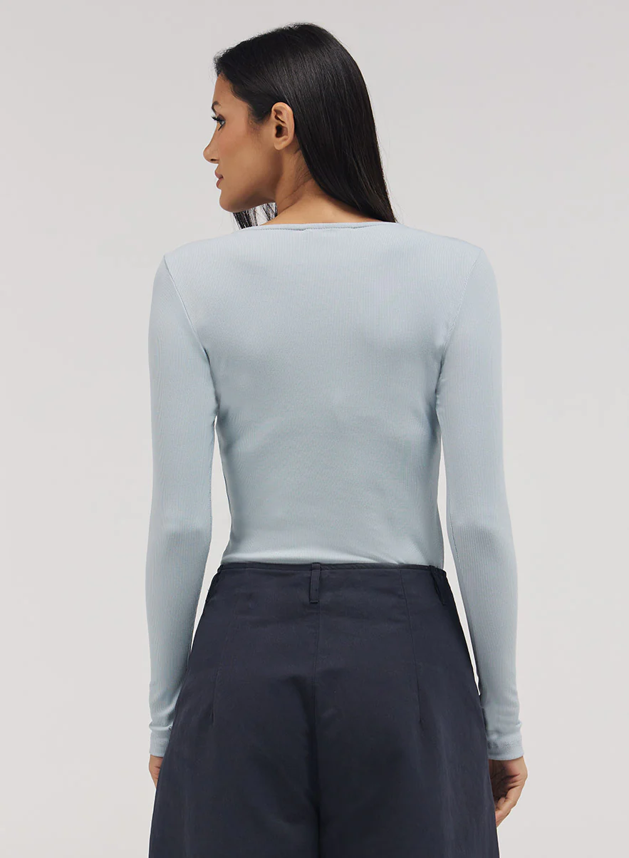 Rib Long Sleeve Top - Pale Blue - Image 4
