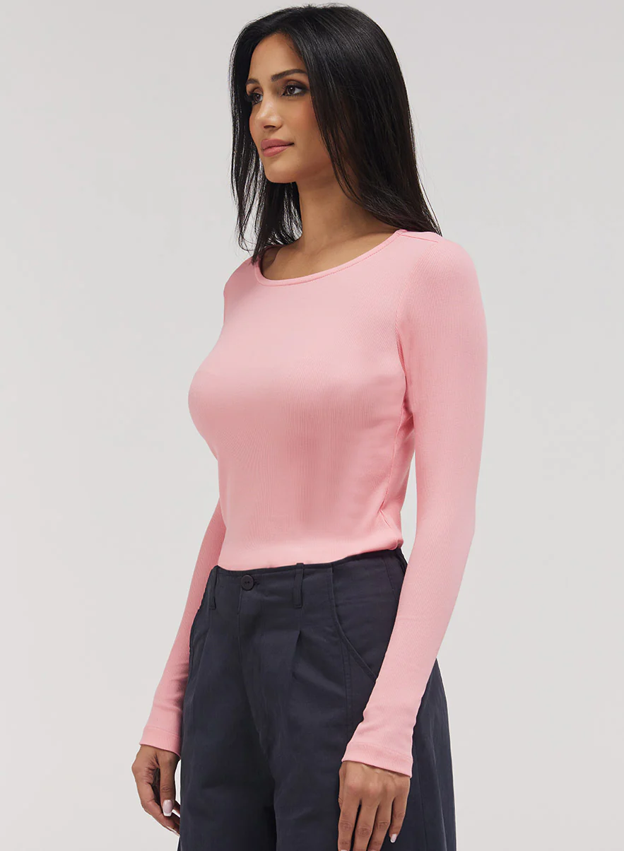 Rib Long Sleeve Top - Peach Pink - Image 3