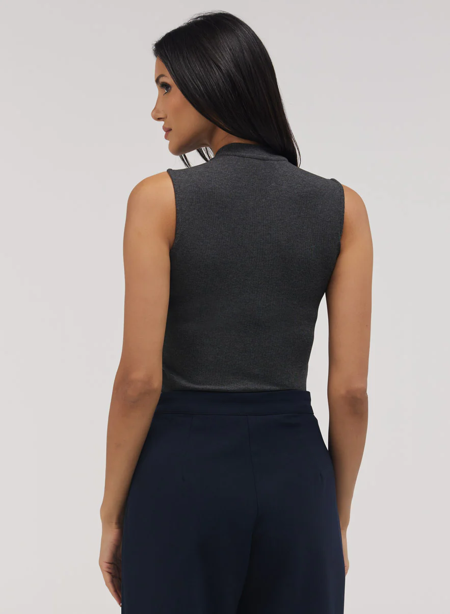 Rib Skinny Top - Dark Grey - Image 4