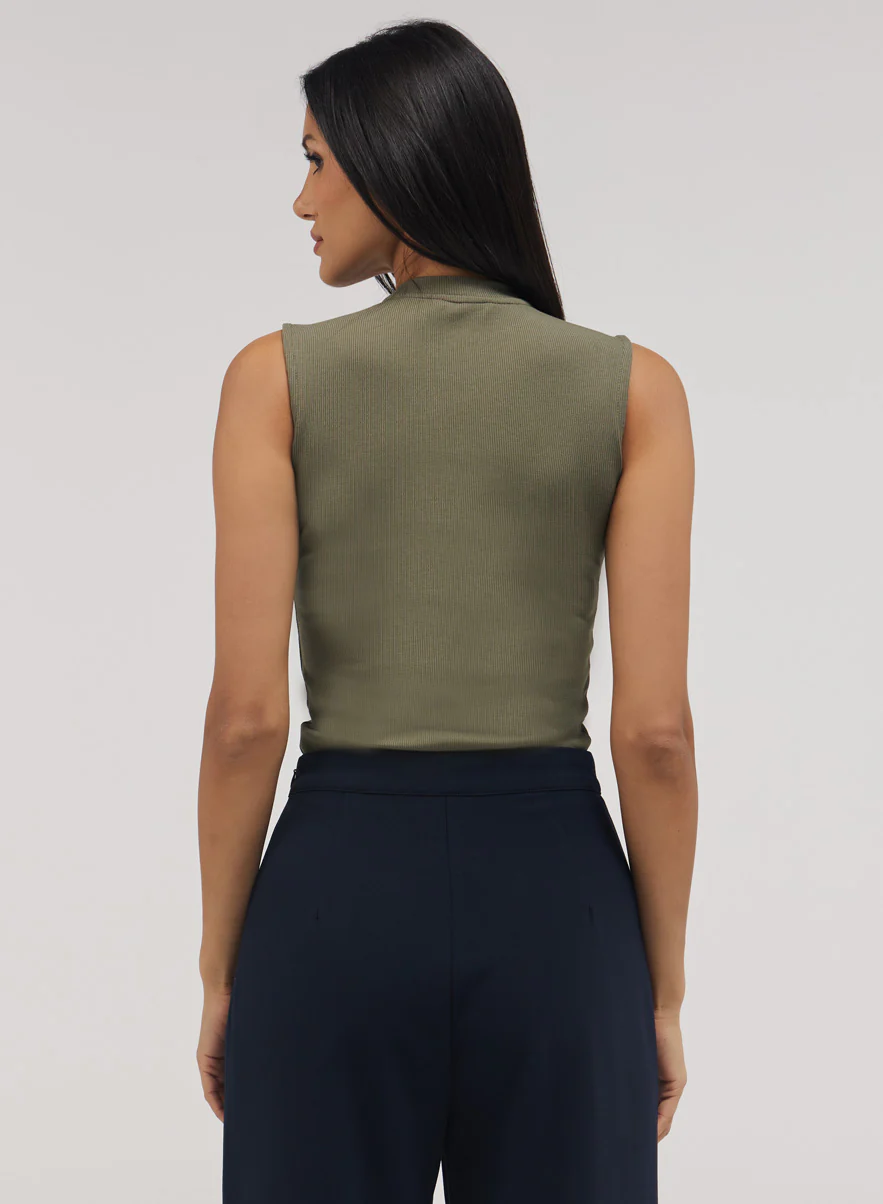 Rib Skinny Top - Khaki Green - Image 5