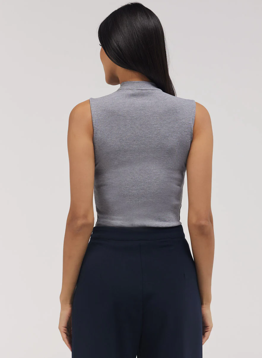 Rib Skinny Top - Light Grey - Image 4