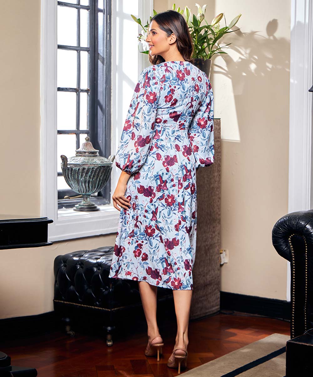 Round Neck Chiffon Printed Shift Dress - Image 3