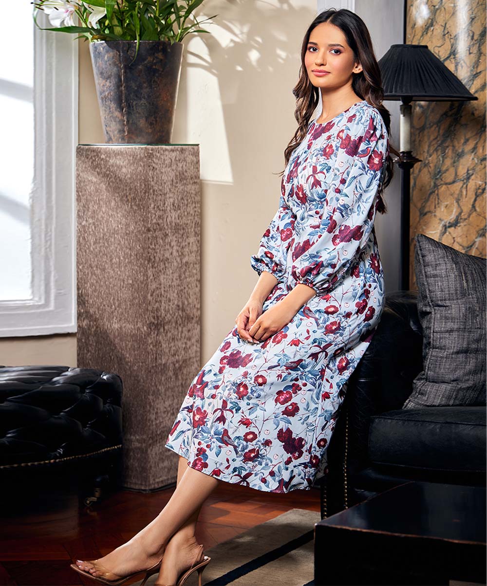 Round Neck Chiffon Printed Shift Dress - Image 5