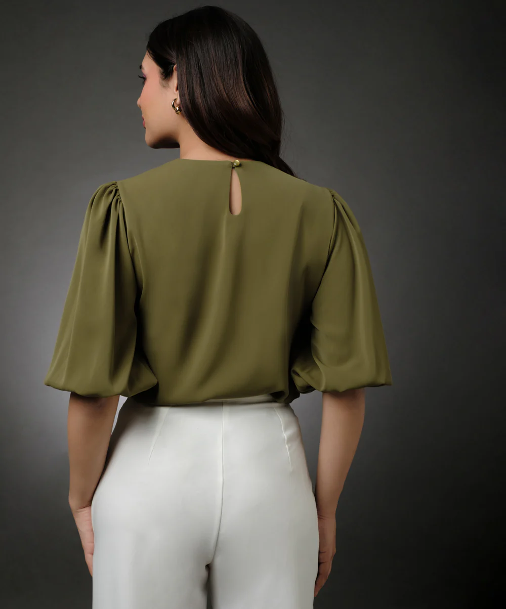 Round Neck Green Sleeve Elasticated Top - Image 6
