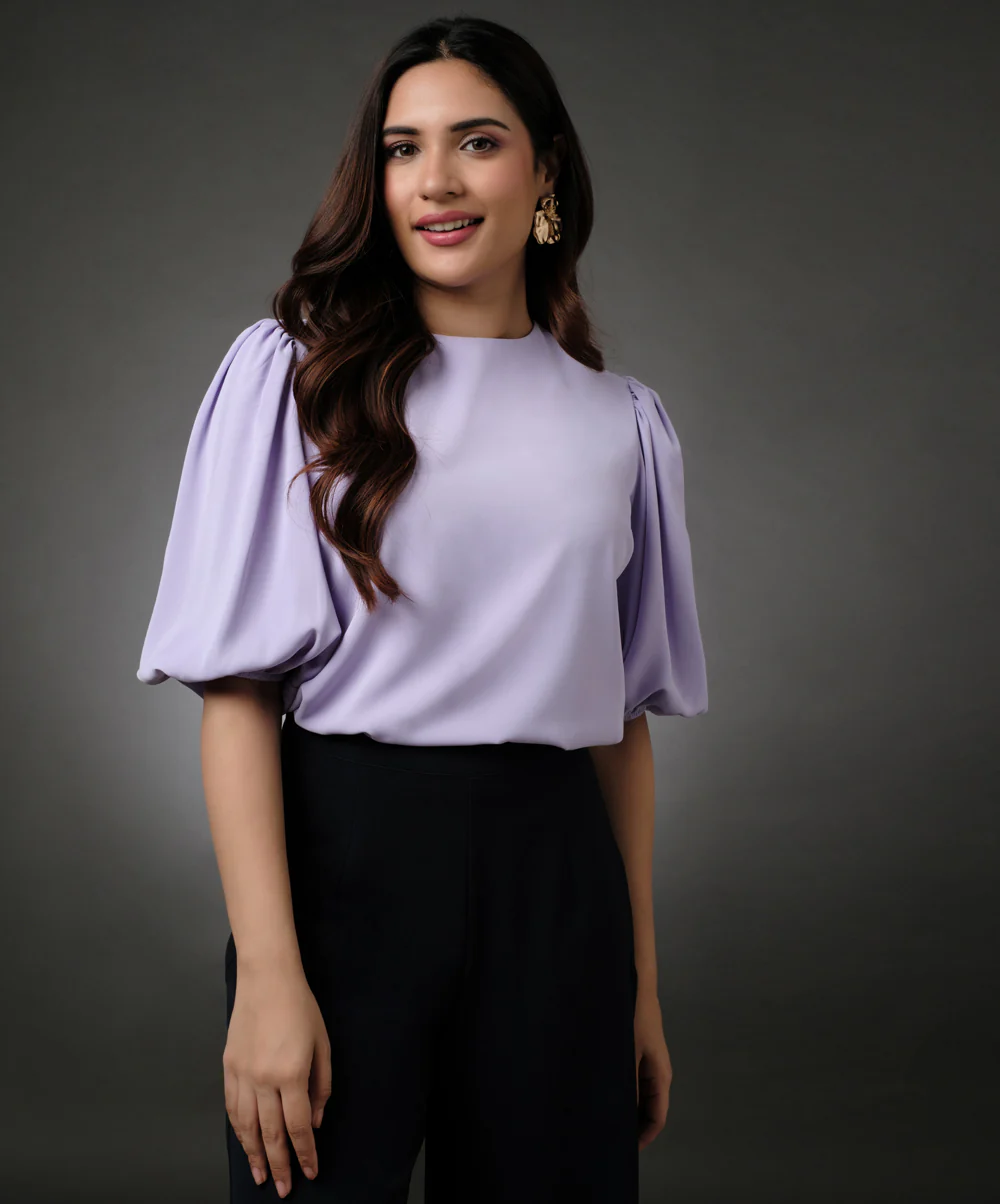 Round Neck Lavender Sleeve Elasticated Top - Image 2
