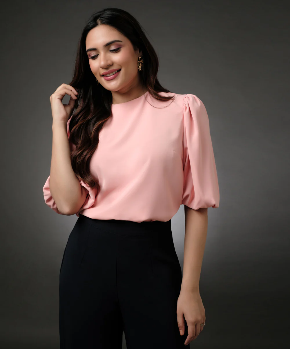 Round Neck Peach Sleeve Elasticated Top - Image 2
