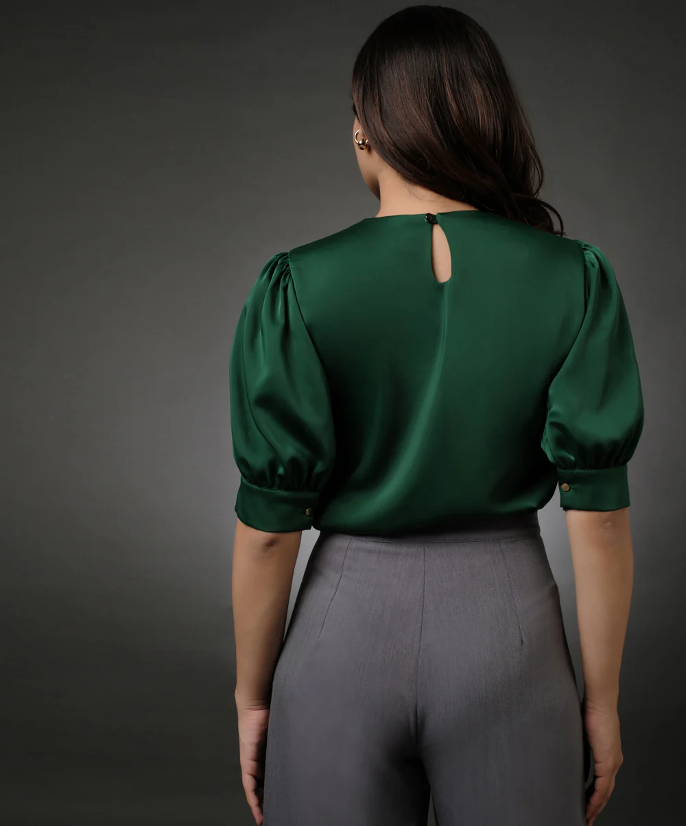 Round Neck Solid Satin With A Cuff - Image 4