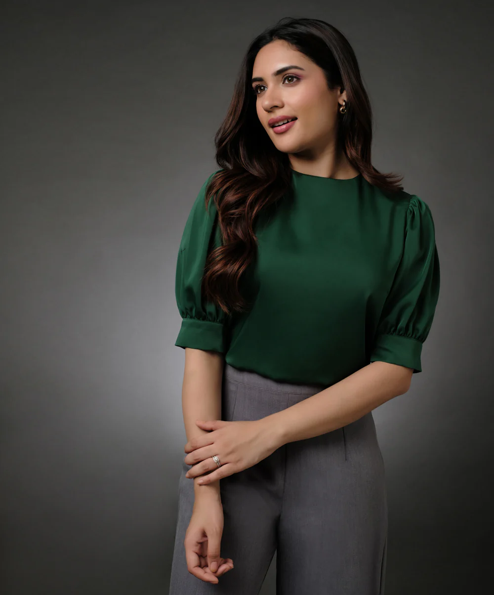 Round Neck Solid Satin With A Cuff - Image 6