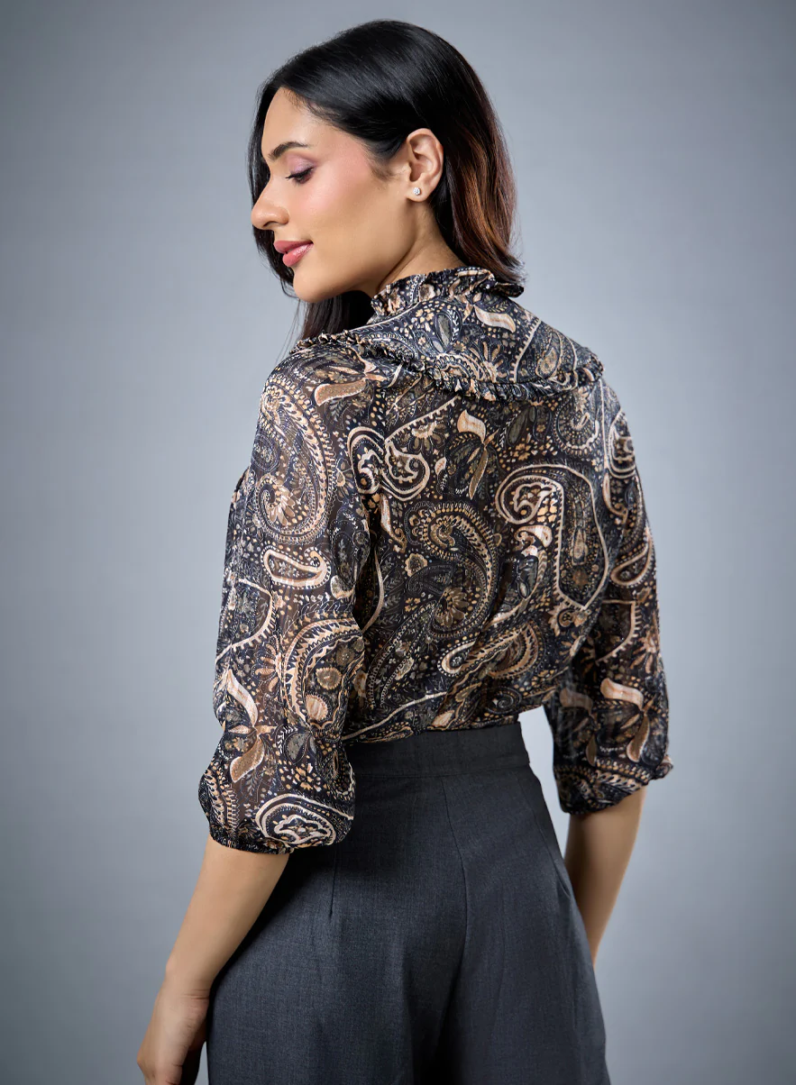 Round Paneled Printed Chiffon Top - Image 4