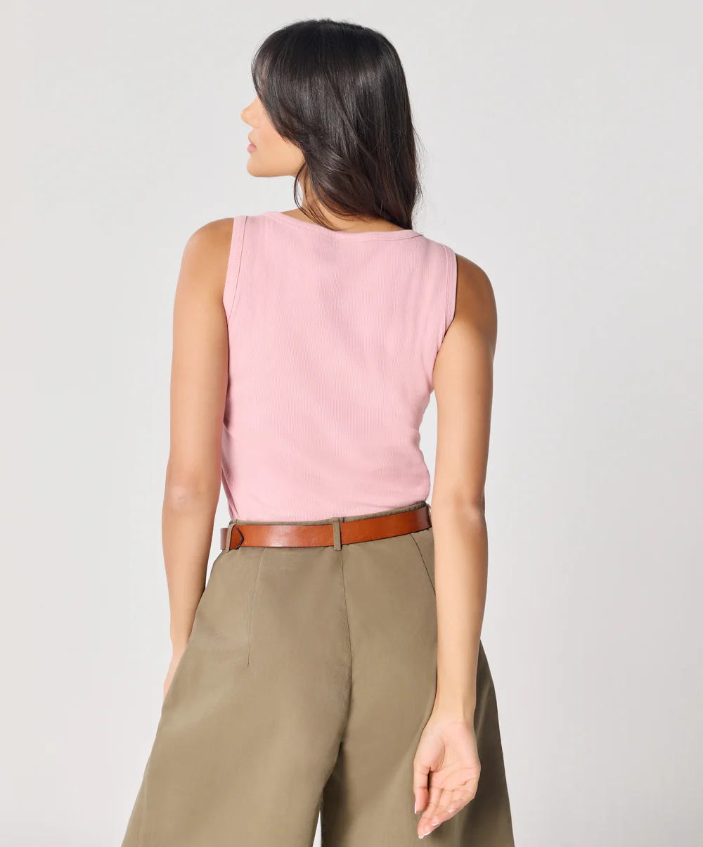 Salmon Pink Rib Cami Top - Image 3