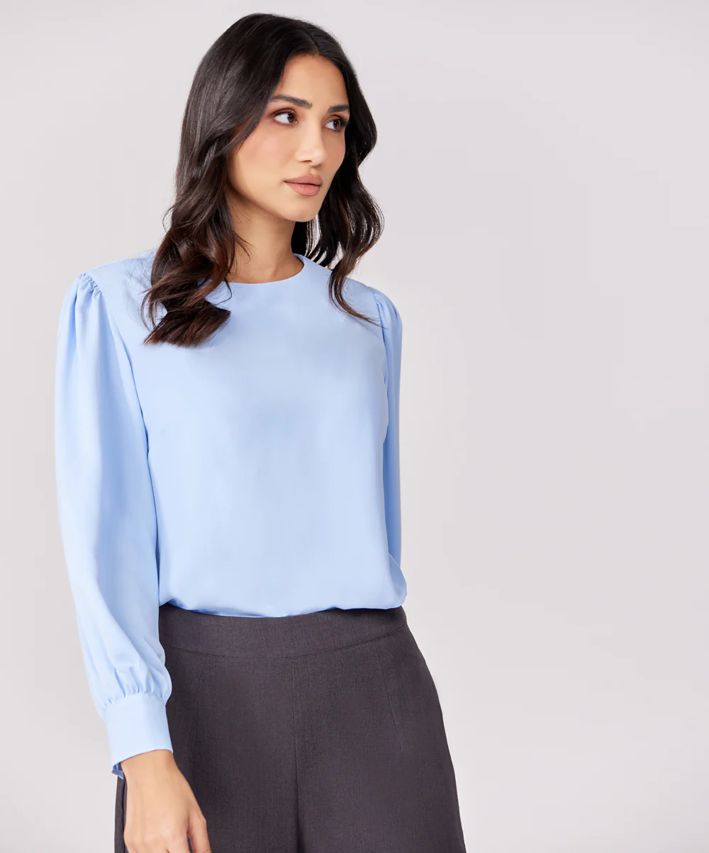 Satin Long Blue Sleeve Top - Image 5