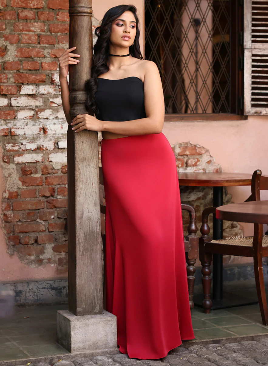 Satin Maxi Skirt - Maroon - Image 2