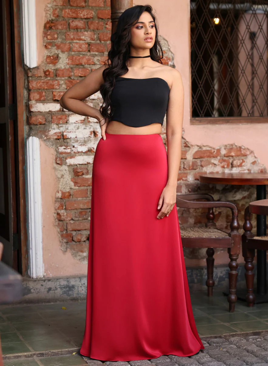 Satin Maxi Skirt - Maroon - Image 3